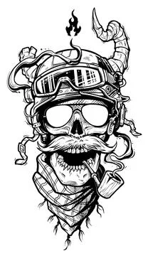 Graphic realistic human skull in army helmet Stock Illustration