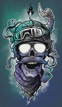 Graphic realistic human skull in army helmet Stock Illustration