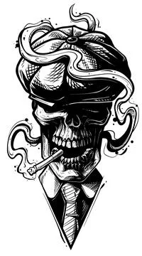 Graphic realistic human skull in retro cap Stock Illustration