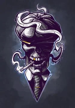 Graphic realistic human skull in retro cap Stock Illustration