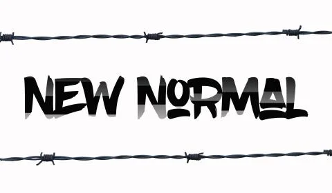 Graphic regarding "NEW NORMAL", bordered by barbed wire. COVID-19, Coronavirus Stock Illustration