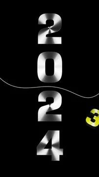 Graphic representation 2024 vertically in silver and gold color dark environ Иллюстрация