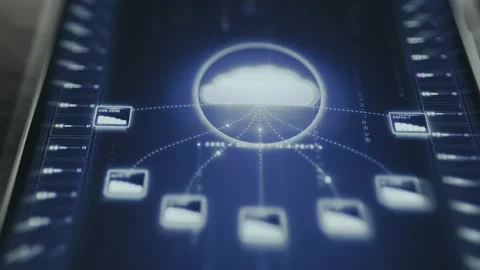 Graphic representation of a central hub connected to multiple nodes, symbolizing Vídeo Stock 335483975