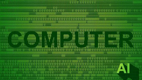 Graphic representation computer name formed by binary sequences and ai name Stock Illustration
