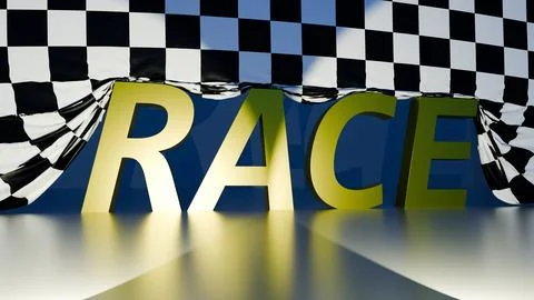 Graphic representation flag falling on top of the name race light car headli Stock Illustration