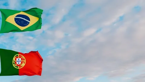 Graphic representation flags Brazil and Portugal background sky and clouds Stock Footage 280080541