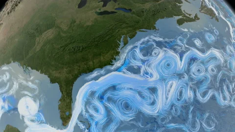 Graphic representation of ocean currents in the east coast of United States. 库存影片 100563133