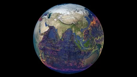 Graphic representation of ocean currents in waters of the world with temperature Stock Footage 330637415