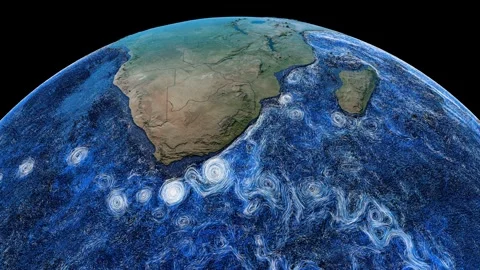 Graphic representation of ocean currents in waters around South of Africa. Stock Footage 331324035