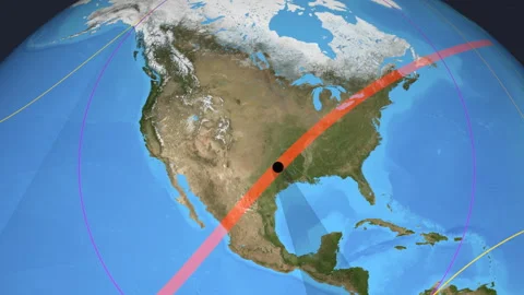 Graphic representation of the path of the moon shadow during a total eclipse Stock Footage 302594146