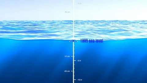 Graphic representation of sea level rising from 1993 to 2025. Elements of this Vídeo Stock 330611176