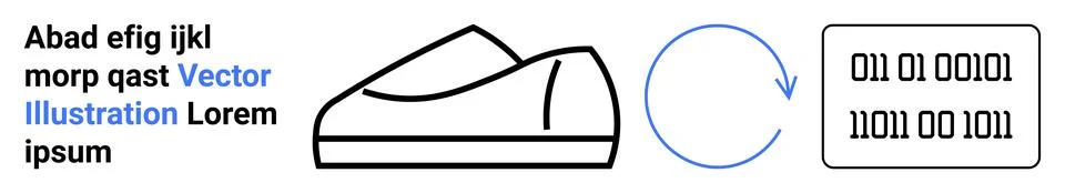 Graphic Representation of Sneaker, Binary Codes, and Refresh Icon with Samp.. Illustrazione stock