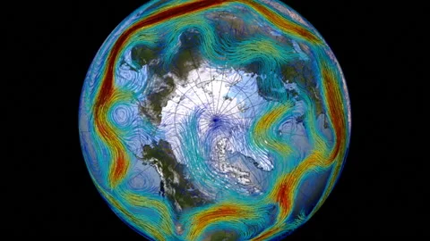 Graphic representation of winds on the surface of the planet Earth. The Polar Stock Footage 122677298