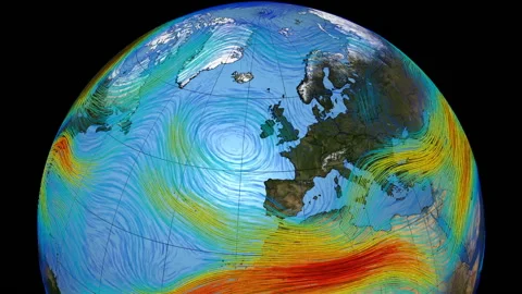 Graphic representation of winds on the surface of the planet Earth. The Polar Видео 122682319