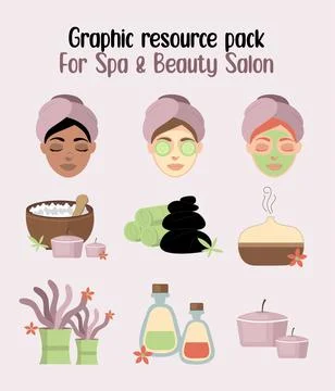 Graphic resourse pack for spa and beauty salon. Stock Illustration