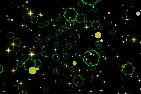 A graphic of rising hexagon shape and glitter Stock Illustration