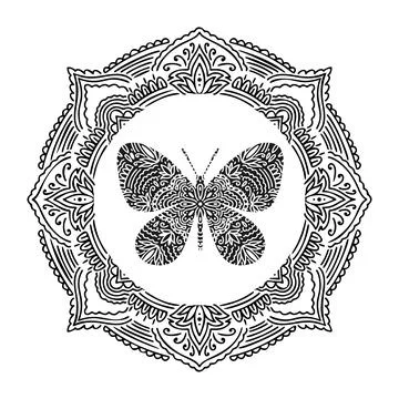 Graphic round frame mandala abstract isolated in white background..Boho indian Stock Illustration