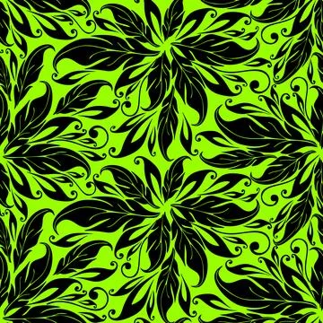 Graphic seamless asymmetric black pattern on green background, texture Stock Illustration