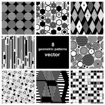 Graphic set of different patterns Stock Illustration