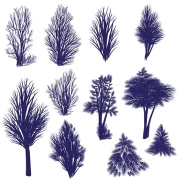 Graphic set off tree silhouettes vector illustrations Stock Illustration