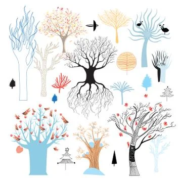 Graphic set of trees Stock Illustration