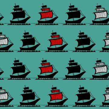 Graphic ships seamless pattern Illustrazione stock