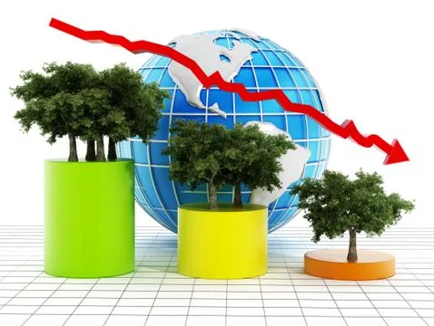 Graphic showing the decrease of tree population on earth. Stock Illustration