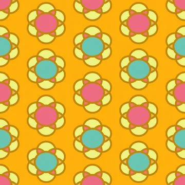 Graphic simple floral vector repeat seamless pattern on a mustard background Illustrazione stock
