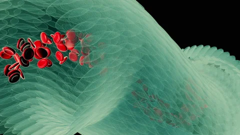 Graphic simulation of red blood cells in the blood stream of an artery Stock Footage 145182920