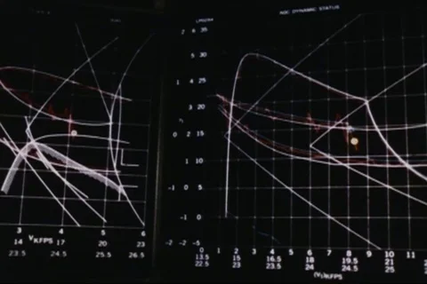 Graphic simulation of rocket trajectory and engine separation - 1969 Stock Footage 104335046