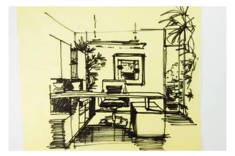 Graphic sketch an study room Illustrazione stock