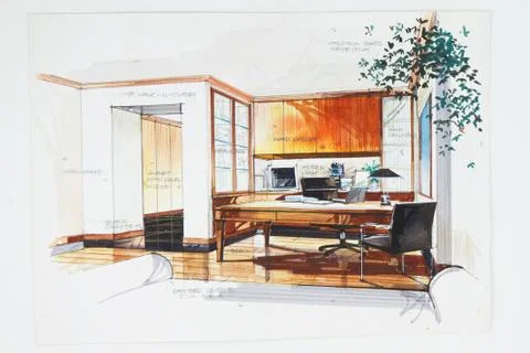 Graphic sketch an study room Stock Illustration
