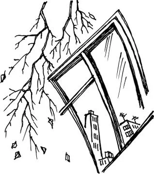 Graphic stylized window with branch Stock Illustration