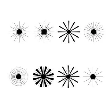 Graphic sun set different styles, Sun symbol astrological symbols, Vector Illustrazione stock