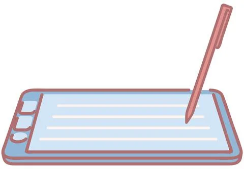 Graphic tablet and pen, touchscreen gadget. Device for entering different Stock Illustration