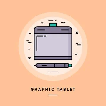 Graphic tablet, flat design thin line banner. Vector illustration. Stock Illustration