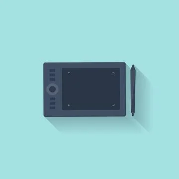 Graphic tablet in a flat style. Digital drawing. Web design. Graphics. Vector Stock Illustration
