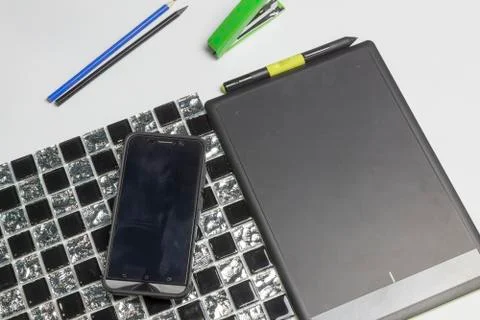 Graphic tablet on a white background. Foto stock
