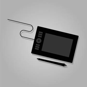 Graphic Tablet with wire cable. Flat vector illustration. Illustrazione stock