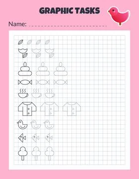 Graphic tasks by cells. Educational game for kids. 스톡 일러스트