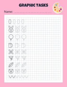 Graphic tasks by cells. Educational game for kids. イラスト素材