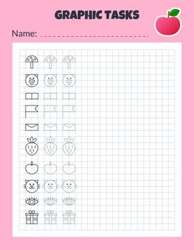 Graphic tasks by cells. Educational game for kids. イラスト素材