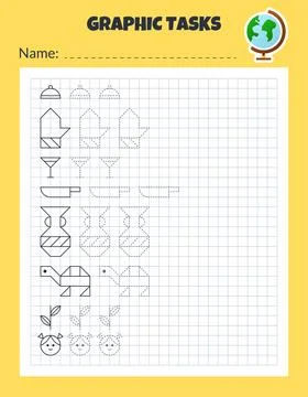 Graphic tasks by cells. Educational game for kids. 스톡 일러스트