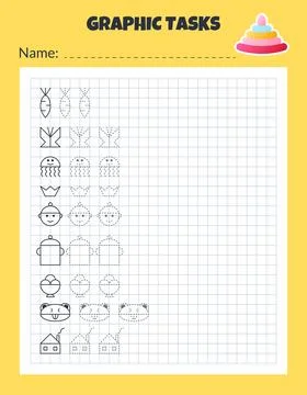 Graphic tasks by cells. Educational game for kids. イラスト素材