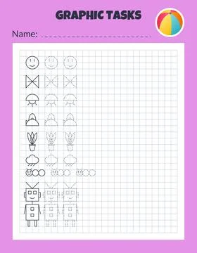 Graphic tasks by cells. Educational game for kids. イラスト素材