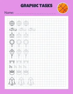 Graphic tasks by cells. Educational game for kids. 스톡 일러스트