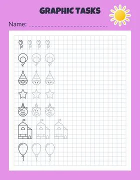 Graphic tasks by cells. Educational game for kids. イラスト素材