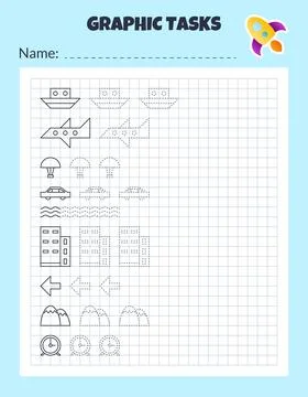 Graphic tasks by cells. Educational game for kids. イラスト素材