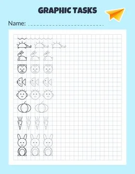 Graphic tasks by cells. Educational game for kids. イラスト素材