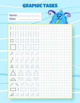Graphic tasks by cells. Educational game for kids. 스톡 일러스트